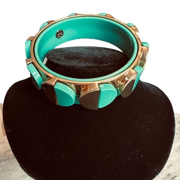 Tory Burch - Connor Stackable Bangle, Turquoise and Gold Bangle Bracelet - Picture 1 of 6